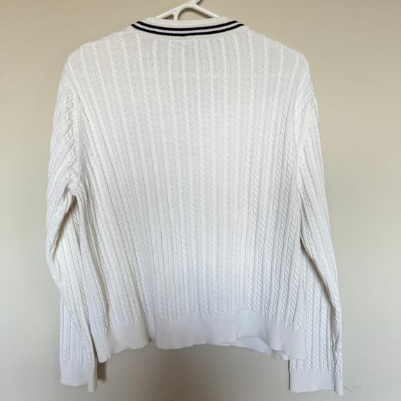 VTG Izod Womens Sweater XL White V Neck Golfing Cricket Old Money Contrast Trim - Picture 4 of 4
